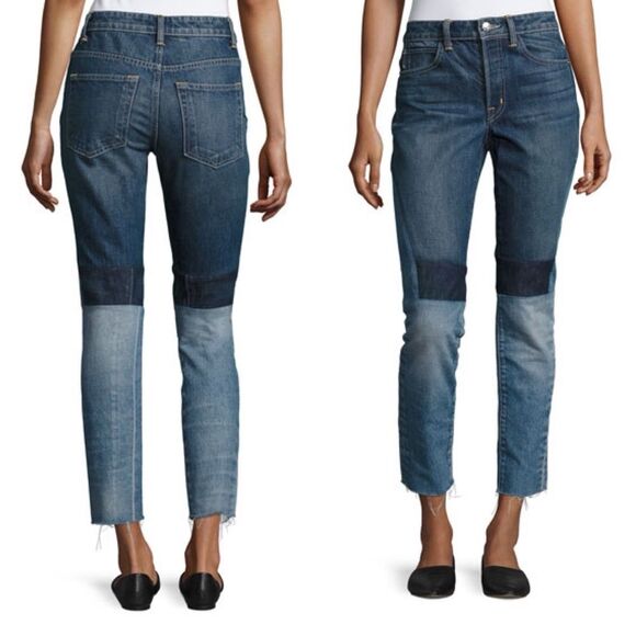 NWT Helmut Lang High-Rise Crop Slim Jeans in Vintage Blue Patchwork Size 27 | 4 - Picture 1 of 16